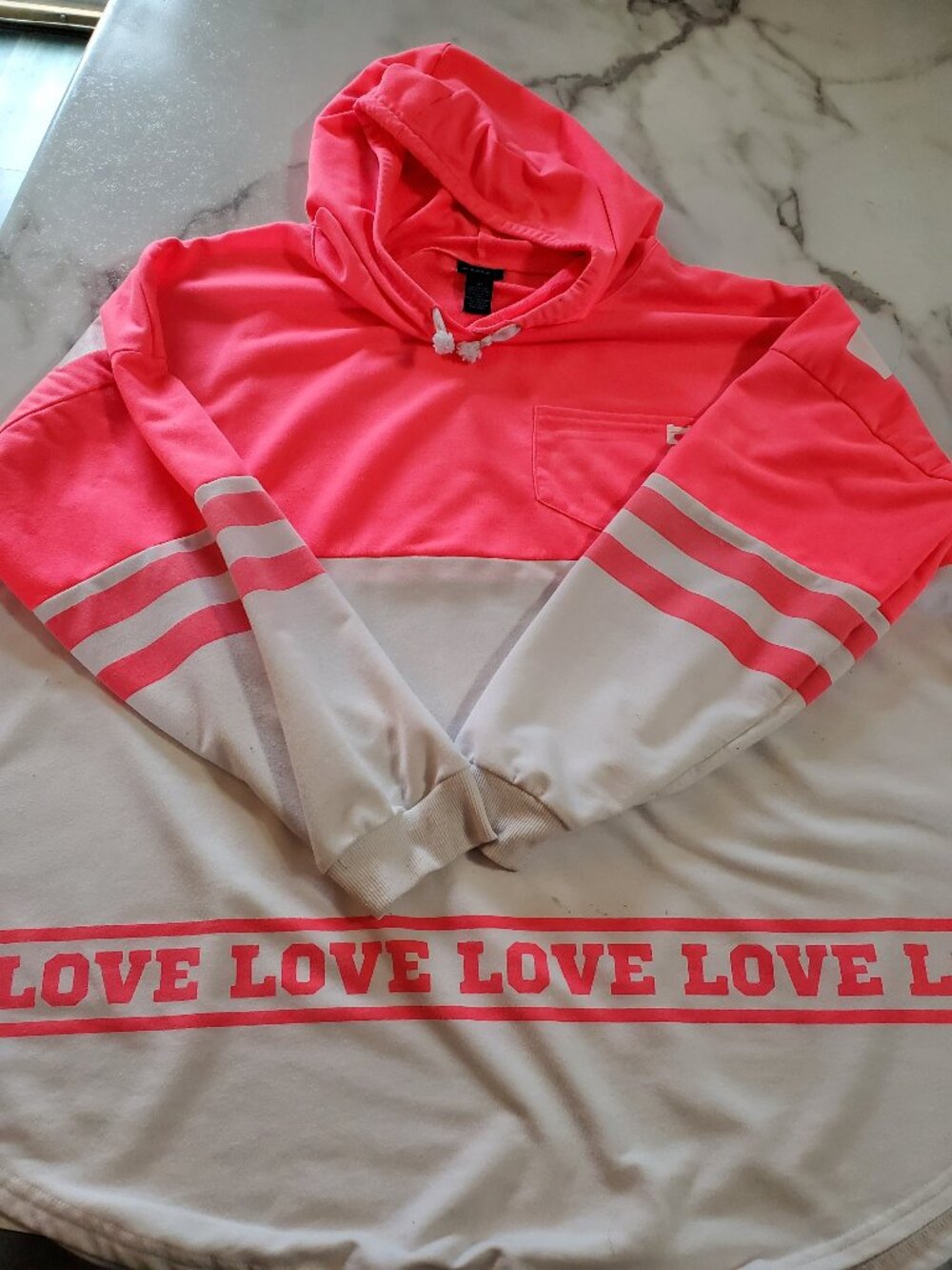 Rue 21+ Pink & White LOVE Jersey Style Long Sleeve Hoodie Shirt size 2X
